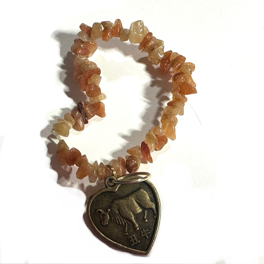 Chinese Zodiac Horoscope Sign Ox Stretch Charm Bracelet Natural Jasper Agate